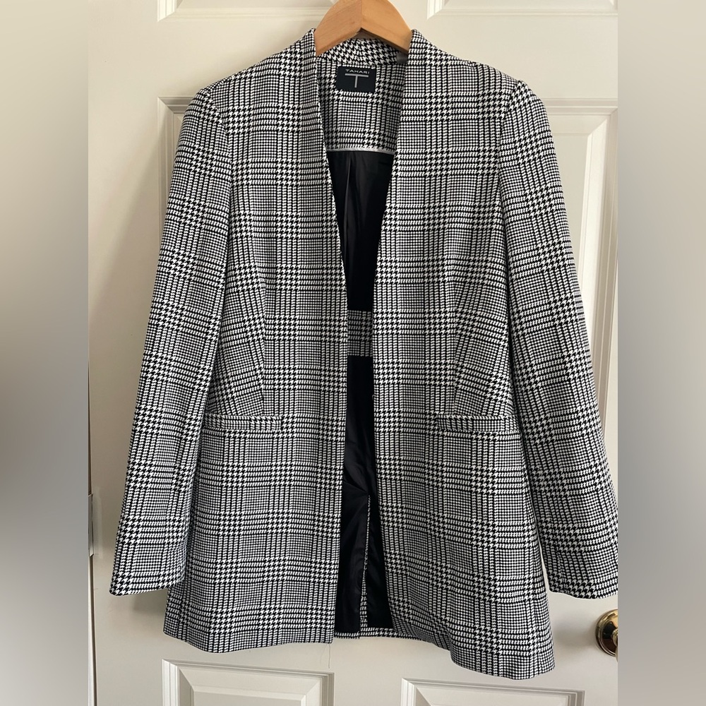 TAHARI Houndstooth Collarless Open Pockets Blazer